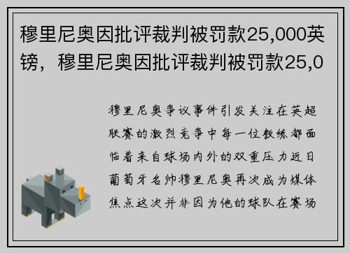 穆里尼奥因批评裁判被罚款25,000英镑，穆里尼奥因批评裁判被罚款25,000英镑是多少