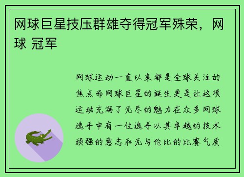 网球巨星技压群雄夺得冠军殊荣，网球 冠军